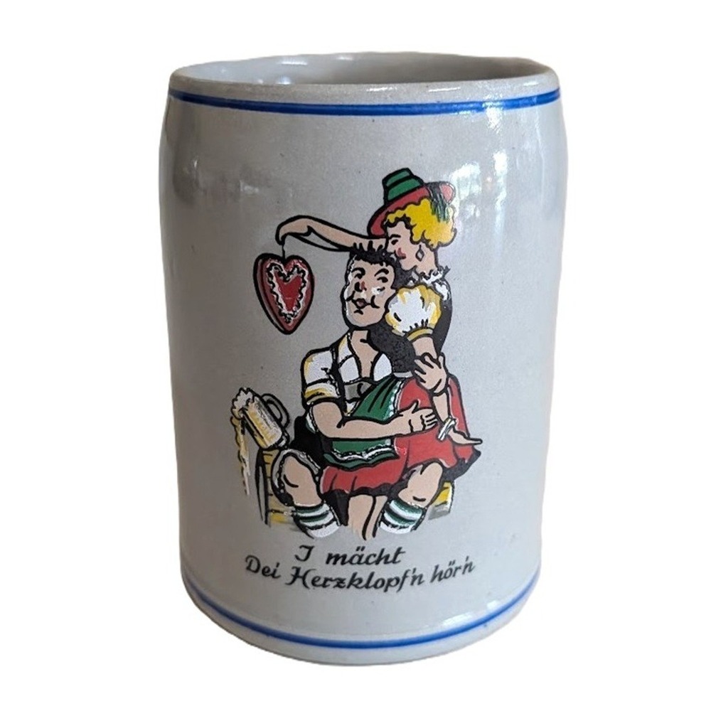 Vintage German Stein Beer Mug Simon Peter Gerz Germany, Gray Ceramic, 0.5 Liter